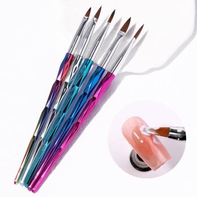 China Art Tool 5 Pcs High Quality Acrylic Nail Brush Nail Brush Colorful Rainbow Gradient Rainbow Metal Handle Drawing UV Gel Carving Pen for sale