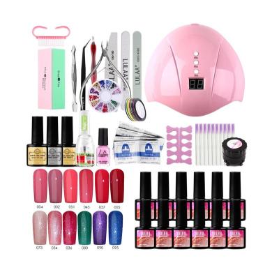 China Nail Art Wholesale 8ml Poly Nail Gel Polish UV Color Set With Nail Tools Dryer UV Buffer Lamp LED File Sanding Kit for sale