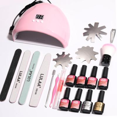 China Nail Art Manicure Gel Nail Polish Set With UV Tool Kit Nail Beginner Starter Lamp Nail Dryer Kit French Stainless Steel Plates Model for sale