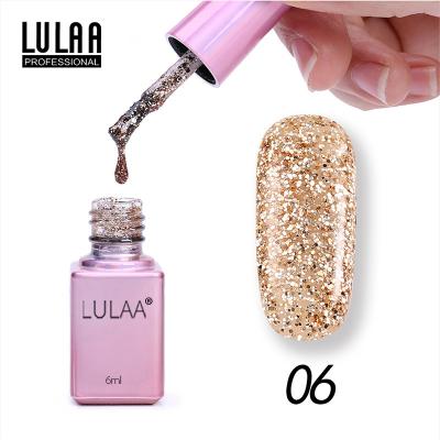 China LULAA 6ml UV Gel Nail Polish Glitter Shinning Effect Mica Soak Off Gel Polish Pink LED Glitter From Bottle for sale