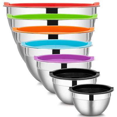 China Amazon Sustainable Hot Sale Stainless Steel Mixing Bowl With Lids Set Salad Bowl Kitchen Bases for sale