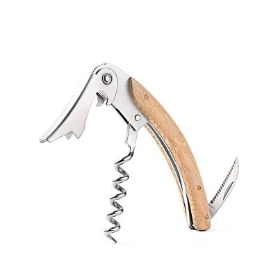 China Amazon Viable Hot Selling Multifunctional Bottle Opener Waiter Corkscrew Bamboo Handle Wine Wrench for sale