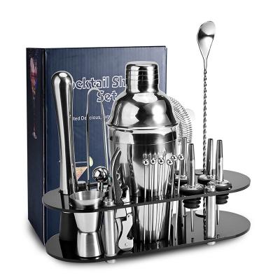 China 19 Pcs Viable Cocktail Shaker Set 304 Stainless Steel Mixology Bartender Kit Acrylic Stand for sale