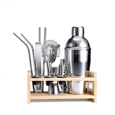 China Sustainable Martini Mixer Stylish Cocktail Shaker Set With Bamboo Rack 13 Pcs Bar Tool for sale