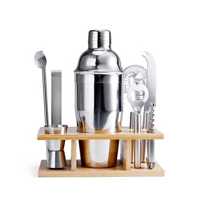 China Sustainable Cocktail Shaker Set 9-Piece Bar Set with Bamboo Rack Perfect Home Bar Standing Kit for Bar for sale