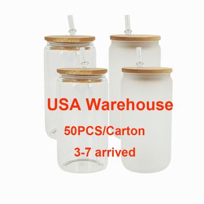 China Mazoho USA Warehouse 12/16oz Mason Sublimation Tumbler Cup Soda Stocked Canister Shaped Sublimation Glass Canisters With Bamboo Lid And Straw for sale