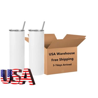 China Viable USA Warehouse Free Shipping 20 Oz Double Wall Insulated Bulk White Straight Tumbler Sublimation Blank Tumbler With Straw for sale