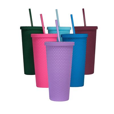 China Sustainable RTS Mazoho Stores Multi Color Plastic Cups 24oz Matte Plastic Studded Tumbler Double Cold Wall for sale