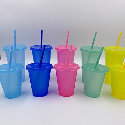 China Mazoho Viable Stocked Juice Plastic Cups Rainbow Plastic Reusable Frosted Frosted Cup With Lid And Straw for sale