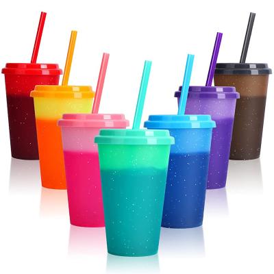 China Mazoho Amazon Cold Water Color Changing Stocked Changing Cups 5/7Pack 12oz BPA FREE Reusable Cute Plastic Cup Tumbler With Lids And Straws for sale