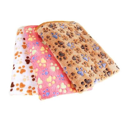 China Pet Thickened Warm Soft Breathable Coral Cushions Flannel Fleece Dog Blanket Blanket With Cute Paw Prints for sale