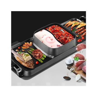 China New type easily cleaned Two-in-one high efficiency household barbecue small mini indoor dining table electric grill pot for sale