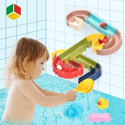 China Bath Toys QS Baby Toys 2021 Rich In Color Slideway Toy Baby Shower Bath DIY Block Set 38 PCS Baby Bath Toy for sale