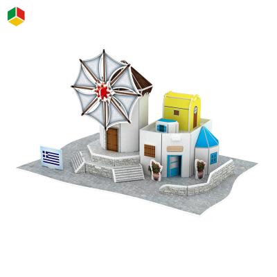 China Cartoon Mini Jigsaw Puzzle DIY Greece Game Toy Kids 3D Puzzle Windmill Puzzle House Toys for sale