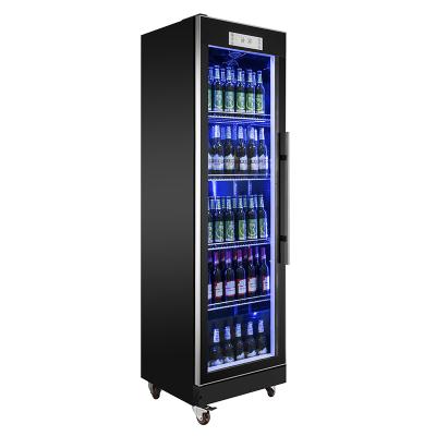 China Blue Lightweight Single-temperature LED Door Mini Clear Glass Fridge Beer Fridge for sale