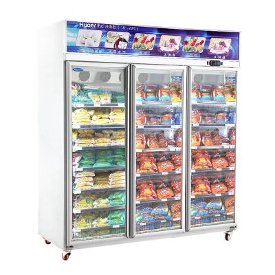 China Single-temperature CE Supermarket Frozen Food Display 3 Door Upright Glass Freezer for sale