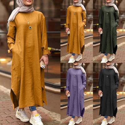 China Solid colors wholesale price plus size women's dresses long sleeve muslim islamic clothing khimar dress drop dress for women for sale