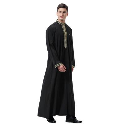 China Saudi Arabia Man Solid Colors Long Sleeve Muslim Dress Abaya Dubai Stand Collar Holder Moroccan Style for sale