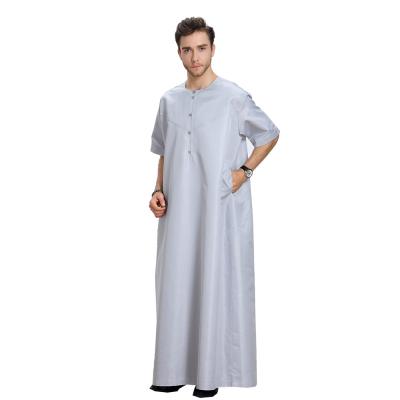 China Wholesale Middle East Solid Color Arabic Short Sleeve Round Collar Muslim Clothing Muslim Thobes Men for sale