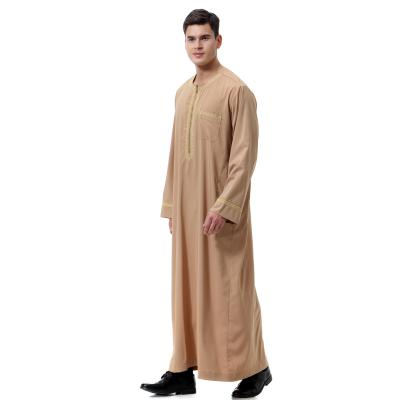 China Factory Selling Diverse Men's Embroidery Muslim Ethnic Long Sleeve Comfortable Simple O Neck Muslim National Long Dress for sale