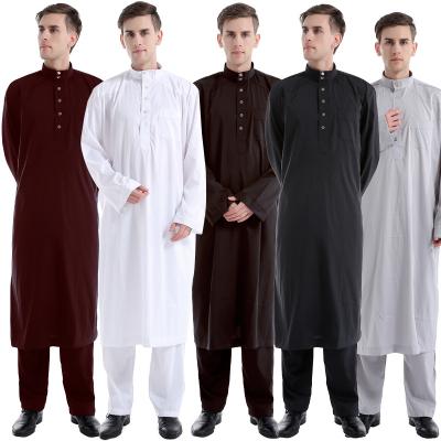 China Arabian Dubai Dubai Solid Color Abaya Solid Color Man Long Robe Gowns Prayer Long Robe Men Clothing 2pcs Blouse Set Arab Muslim Muslim Men Islamic Clothing for sale