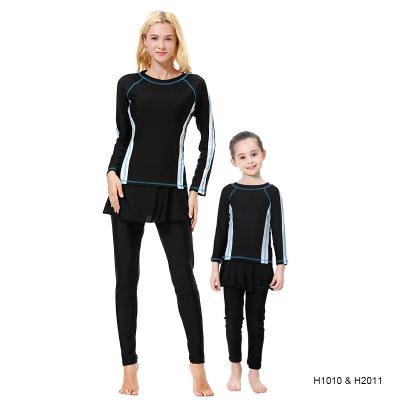 China Breathable Islamic Fashion Women's Long Sleeve Dubai Kids Swimwear Muslim Girls Cover Up Mother and Child Dress for sale