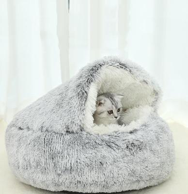 China Winter Stocked 2 in 1 Cat Round Warm Plush Dog Sofa Cushion Cat Nest Kennel Sleeping Bag for sale