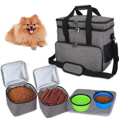 China Small Animals Outdoor Foldable Pet Travel Dog Bag Pack Set With 2 Food Container for sale