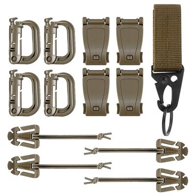 China Mini Tactical Molle Attachment Accessory Pack for Backpack Tactical Vest 13pcs with D-Clip Grimlock Carabiner Molle Key Chain Gear for sale