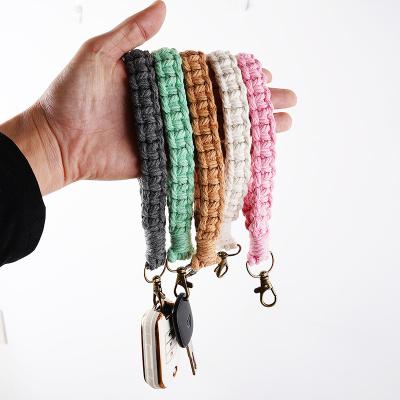 China Creative Handwoven Rope Bracelet Fashoin Cotton Key Chain For Women Bracelet Boho Style Wrist Lanyard Key Chain for sale