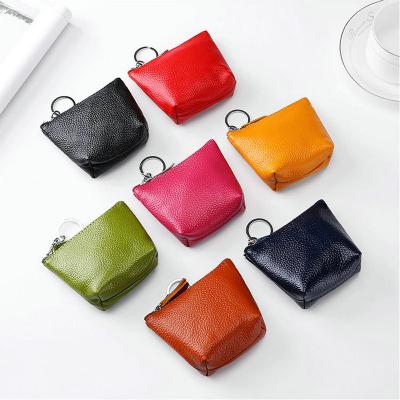 China With Keychain Women's Genuine Leather Mini Change Wallet Purse Coin Purse Zipper Pouch With Key Ring for sale