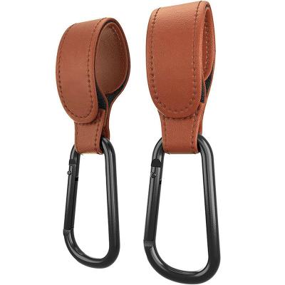 China Wholesale Multi Purpose Carabiner PU Leather Baby Stroller Hooks Easy D Ring Clasp Hanging Hook Custom for sale