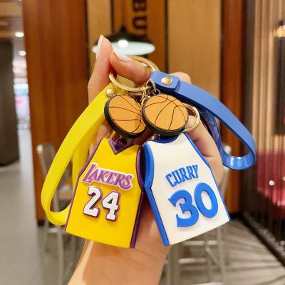 China With Basketball Pendant Tank Top Cartoon Wrist Lanyard DIY PVC Car Key Chain Bag Decoration Key Accessories for sale