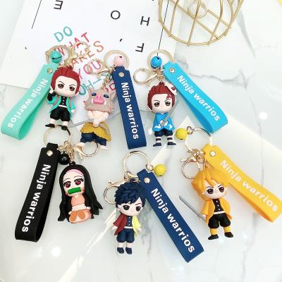 China Kimetsu cute figure bag toy cartoon character japan car killer demon car killer backpack pendants PVC 3D pendant no yaiba rubber key chain for sale