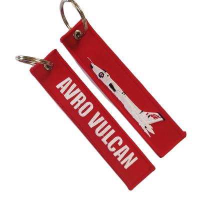 China Polyester Twill Aircrew Fabric Woven Embroidery Keychains With Customize Color Keyring / Cartoon Charms Custom Logo Jet Tag Keytag Key Chain for sale