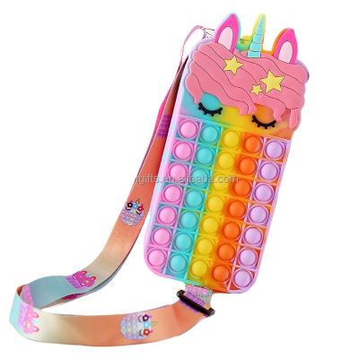 China Large Cute Cute Silicone Kids Toys Coin Bag Push Relieve Shoulder Wallet Gifts Bubbling Person Fussy Person Coin Purse Rainbow Unicorn Bag for sale