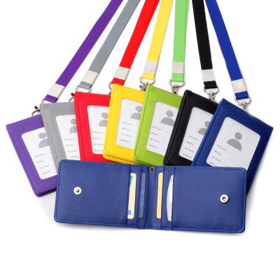 China NATIONAL Unisex Solid Color PU Card Holder Neck Strap with Lanyard Holder Multifunction Id Badge Card Holder in stock for sale