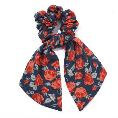 China Hot Sale Fashion Chiffon Hair Scrunchies Hair Ties Ponytail Rope Flower Printed Hair Scrunchies for sale