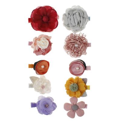 China Popular Hot Sale 10pcs/set Children's Hair Clips Cute Cloth Flowers Kids Colorful Hairpins Festival Hair Accessories Christmas Gift for sale