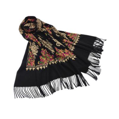 China Cashmere Like Women's Cashmere Like Embroidered Floral Thick Shawl Winter Ethnic Tassel Scarf Scarves for sale