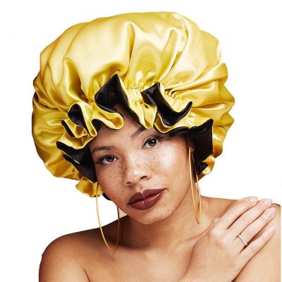 China Popular Adjustable Solid Round Satin Chemotherapy Hat Double Layer Satin Ruffle Nightcap for sale