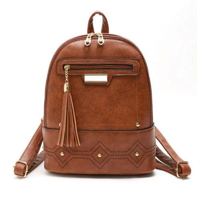 China Waterproof Women's Fashion Bag PU Solid Backpack With Tassel for sale