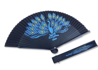 China Handmade Custom Printed Folding Hand Fans 42 Smooth Black Ribs Folk Art Style for sale