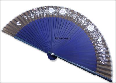 China Golssily 42 Pieces Silk Folding Fans Blue Luxury Ladies Folding Hand Fans for sale