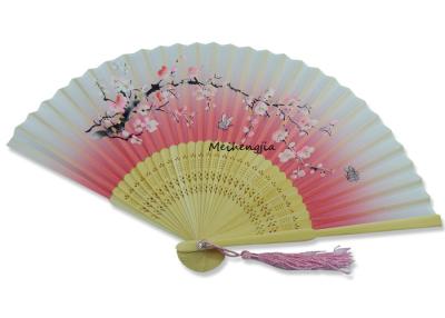 China 22cm Hand Held Folding Fans Elegant Peach Blossom Pattern Screen Printing for sale