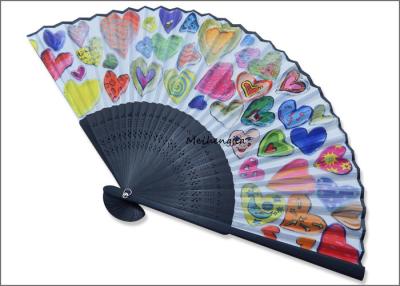 China 21cm 30ribs Hand Held Folding Fans Printing Heart Shape Fabric Folding Hand Fans for sale