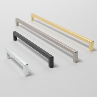 China Gold Easy Installation Zinc Alloy Square Handles Modern Simple Kitchen Furniture Cabinet Drawer Handles for sale