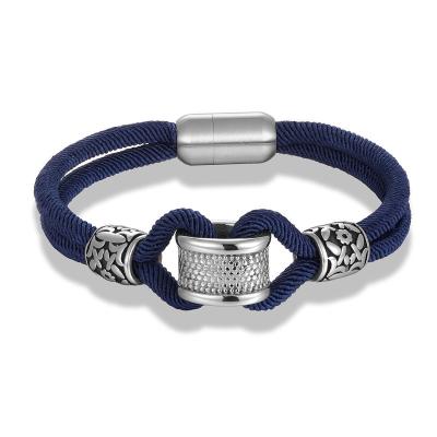 China FASHIONABLE Amazon Fashion Jewelry Milan Rope Navy Black Stainless Steel Beads Bracelet With Magnetic Buckle for sale