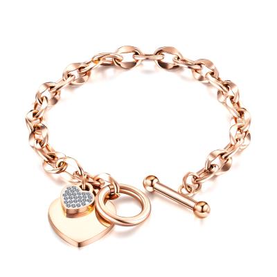 China FASHIONABLE Personalized Gold Plated Crystal Heart Charm Adjustable Woman Jewelry Chain Link Lady 316l Stainless Steel Bracelet for sale