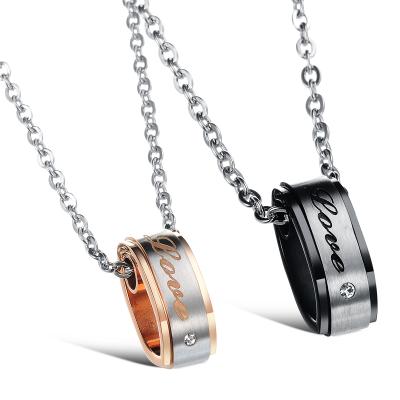 China New TRENDY Rose Gold Black Couple Pendant Necklace Fashion Stainless Steel Jewelry for sale